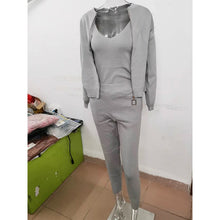 Load image into Gallery viewer, 3 PC Knitted Casual Jacket, Chain Tank + Pants Set
