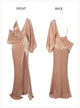 Load image into Gallery viewer, Single Sleeve V-Neck Sequin Gown
