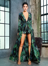 Load image into Gallery viewer, Green Leaf Deep V-Neck Chiffon Playsuit
