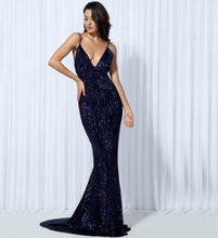 Load image into Gallery viewer, Deep V Elastic Sequin Exposed Back Gown
