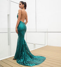 Load image into Gallery viewer, Deep V Neck Open Back Sequin Gown
