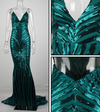 Load image into Gallery viewer, Deep V Neck Open Back Sequin Gown
