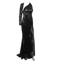Load image into Gallery viewer, Black Sequin Single Sleeve Gown
