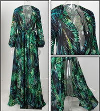 Load image into Gallery viewer, Green Leaf Deep V-Neck Chiffon Playsuit
