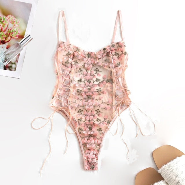 Lace Mesh Embroidered Unlined Lingerie