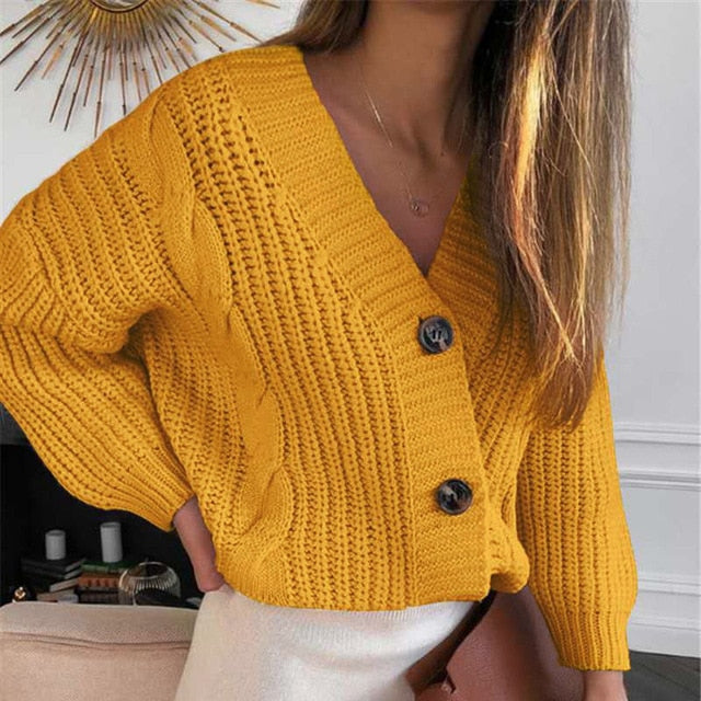 Cropped V-Neck Knitted Cardigan