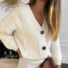 Load image into Gallery viewer, Cropped V-Neck Knitted Cardigan
