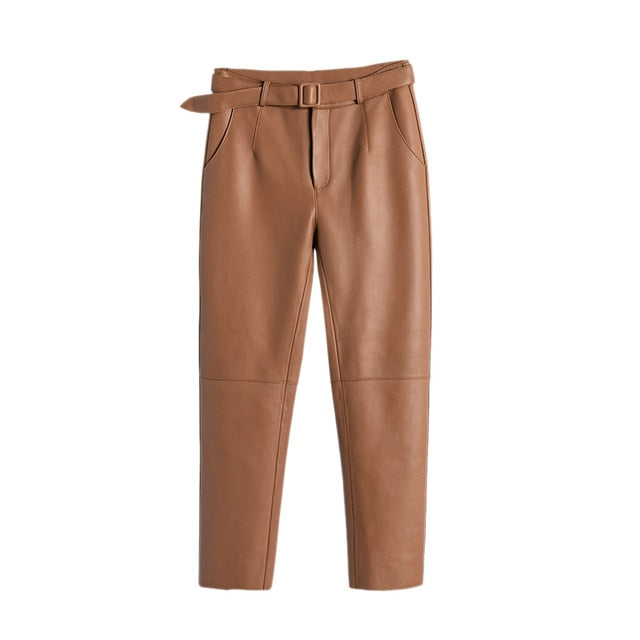 Luxury Design High Quality PU Leather Pants with Belt