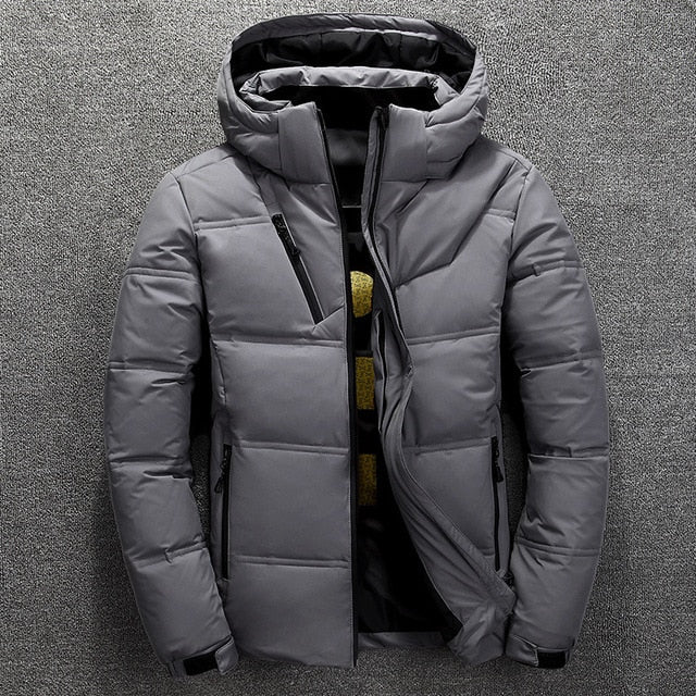 Warm Solid Color Hooded Down Jacket