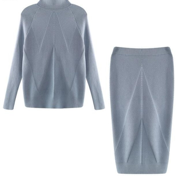 Knit Solid Turtleneck+Slim Skirt Set