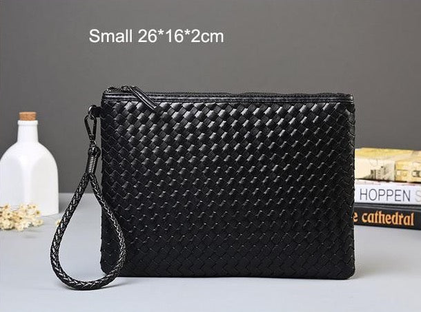 Leather Weave Knit Clutch Bag