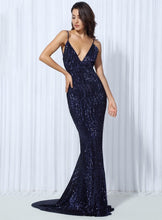 Load image into Gallery viewer, Deep V Elastic Sequin Exposed Back Gown
