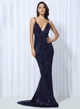 Load image into Gallery viewer, Deep V Elastic Sequin Exposed Back Gown
