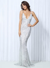 Load image into Gallery viewer, Deep V Elastic Sequin Exposed Back Gown
