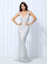 Load image into Gallery viewer, Deep V Elastic Sequin Exposed Back Gown
