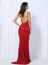 Load image into Gallery viewer, Deep V Elastic Sequin Exposed Back Gown
