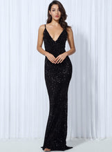 Load image into Gallery viewer, Deep V Elastic Sequin Exposed Back Gown
