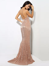 Load image into Gallery viewer, Deep V Elastic Sequin Exposed Back Gown
