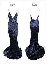 Load image into Gallery viewer, Deep V Elastic Sequin Exposed Back Gown
