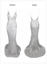 Load image into Gallery viewer, Deep V Elastic Sequin Exposed Back Gown
