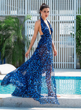 Load image into Gallery viewer, Blue Leopard Chiffon Maxi Dress
