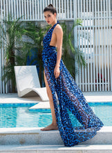 Load image into Gallery viewer, Blue Leopard Chiffon Maxi Dress
