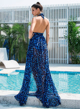 Load image into Gallery viewer, Blue Leopard Chiffon Maxi Dress
