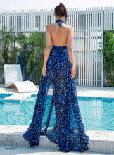 Load image into Gallery viewer, Blue Leopard Chiffon Maxi Dress
