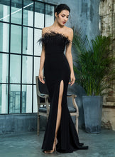 Load image into Gallery viewer, Black Strapless Feather Gown
