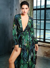 Load image into Gallery viewer, Green Leaf Deep V-Neck Chiffon Playsuit
