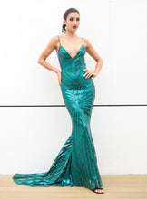 Load image into Gallery viewer, Deep V Neck Open Back Sequin Gown
