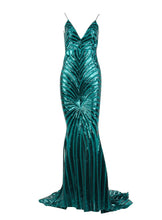 Load image into Gallery viewer, Deep V Neck Open Back Sequin Gown
