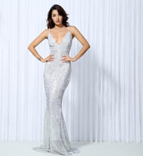 Load image into Gallery viewer, Deep V Elastic Sequin Exposed Back Gown
