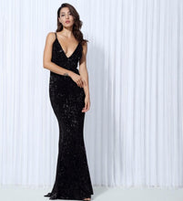 Load image into Gallery viewer, Deep V Elastic Sequin Exposed Back Gown
