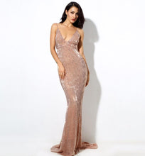 Load image into Gallery viewer, Deep V Elastic Sequin Exposed Back Gown
