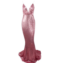 Load image into Gallery viewer, Deep V Elastic Sequin Exposed Back Gown
