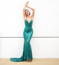 Load image into Gallery viewer, Deep V Neck Open Back Sequin Gown
