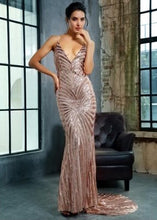 Load image into Gallery viewer, Deep V Neck Open Back Sequin Gown
