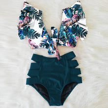 Load image into Gallery viewer, Ruffle Floral High Waist Bikini
