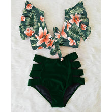 Load image into Gallery viewer, Ruffle Floral High Waist Bikini
