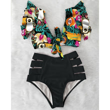 Load image into Gallery viewer, Ruffle Floral High Waist Bikini
