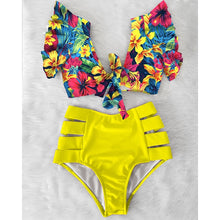 Load image into Gallery viewer, Ruffle Floral High Waist Bikini
