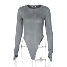 Load image into Gallery viewer, Suede Solid Long Sleeve Sexy Bodysuit
