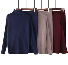 Load image into Gallery viewer, Knit Solid Turtleneck+Slim Skirt Set
