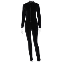 Load image into Gallery viewer, Velvet Skinny Zipper Jumpsuit
