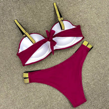 Load image into Gallery viewer, Sexy Bandeau Push Up Solid Color Bikini
