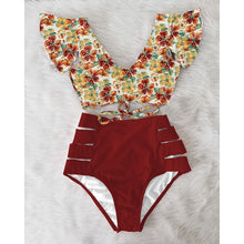 Load image into Gallery viewer, Ruffle Floral High Waist Bikini
