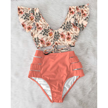 Load image into Gallery viewer, Ruffle Floral High Waist Bikini
