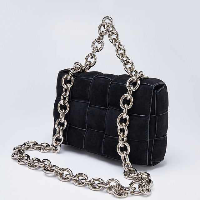 Suede Thick Metal Chain Woven Purse