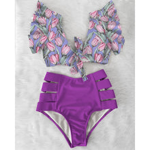 Load image into Gallery viewer, Ruffle Floral High Waist Bikini
